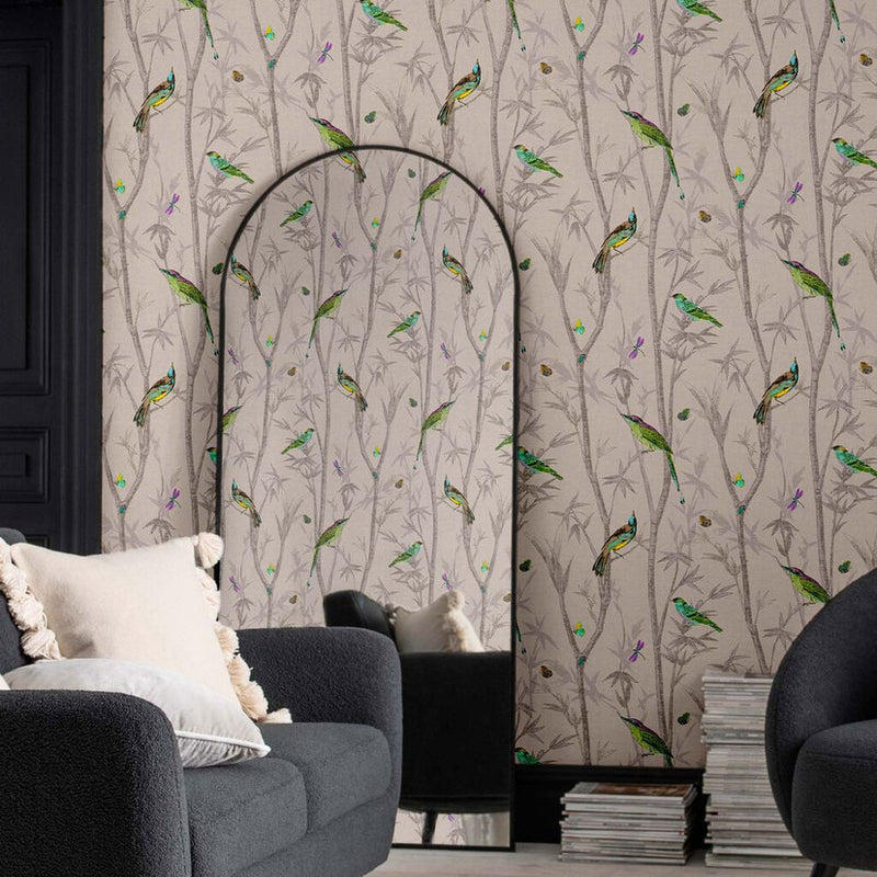 118266 Chinoiserie Bird Trail Natural Wallpaper by Next
