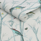 118267 Chinoiserie Bird Trail Duck Egg Wallpaper by Next