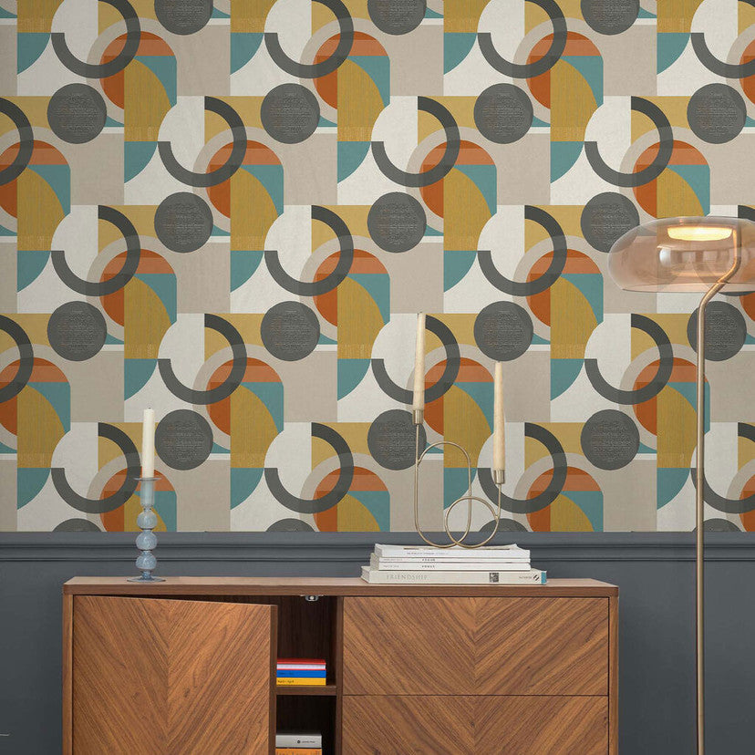 118281 Retro Shapes Geo Orange Wallpaper by Next