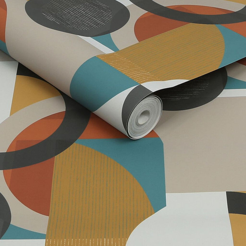 118281 Retro Shapes Geo Orange Wallpaper by Next