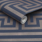 118286 Metallic Greek Key Navy Wallpaper by Next