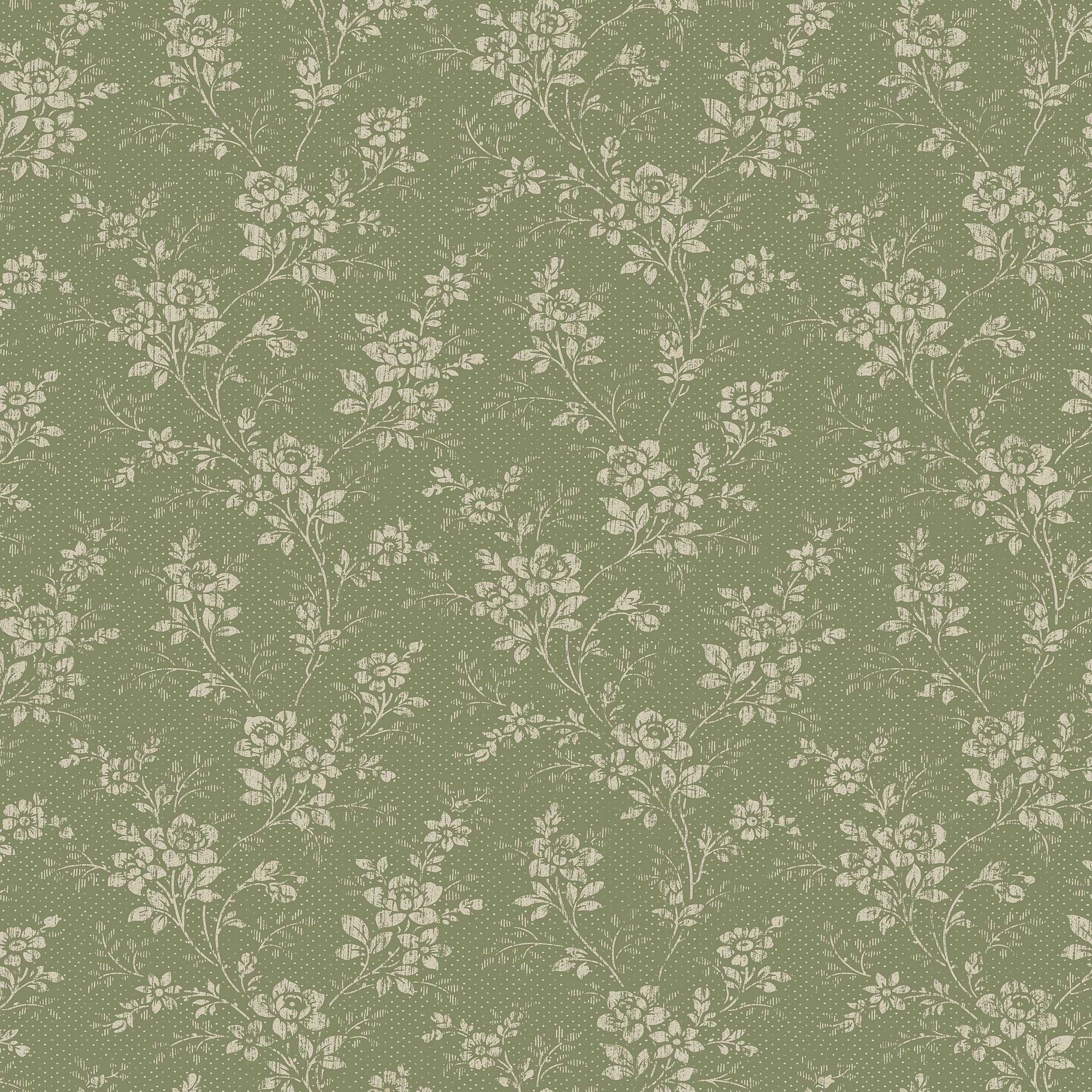 1182 Hip Rose Light Green and Beige Icons Wallpaper by Boråstapeter