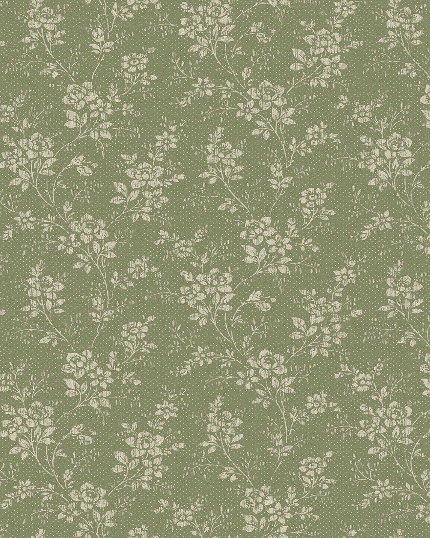 Hip Rose Light Green and Beige Icons Wallpaper by Boråstapeter