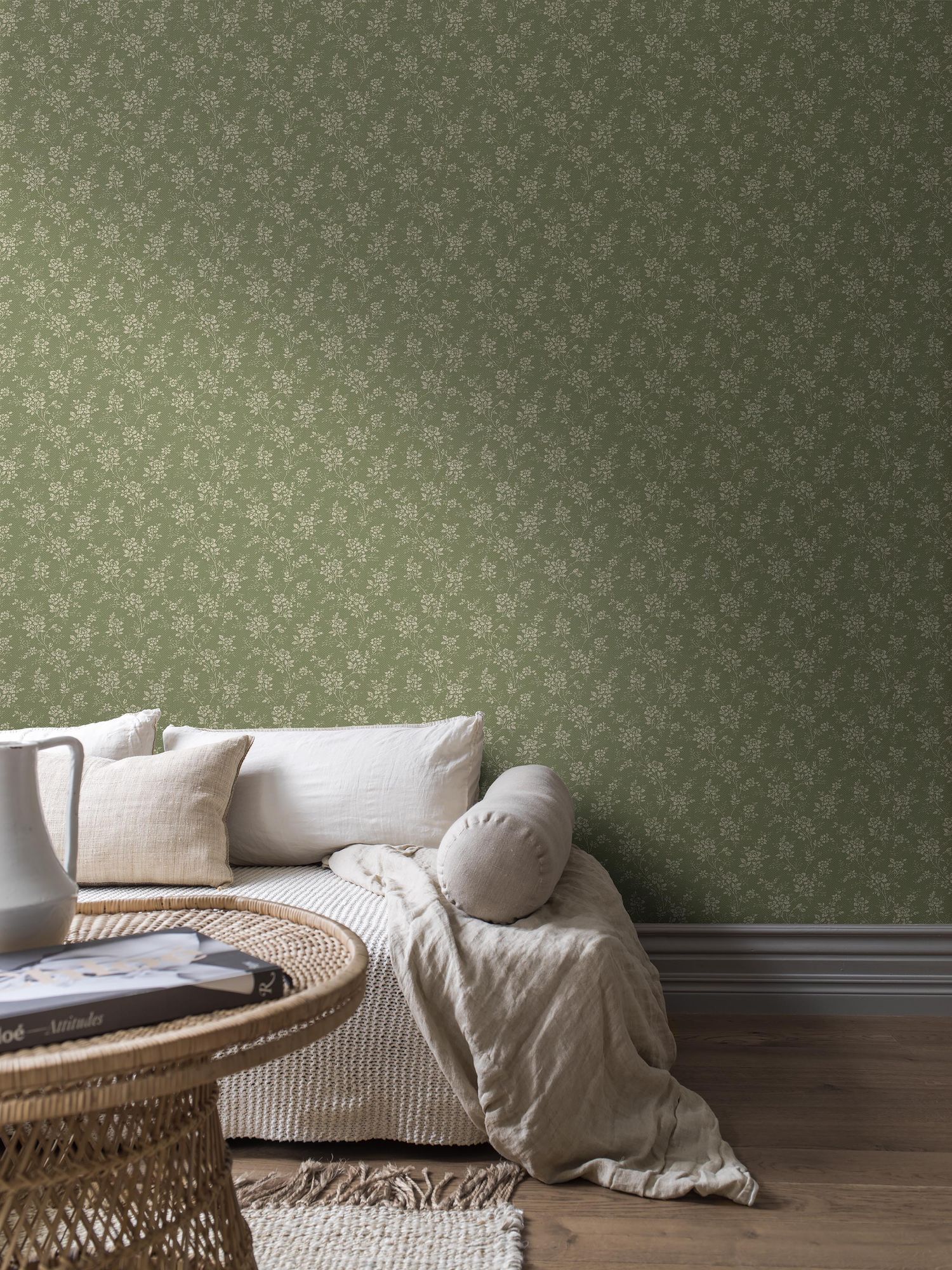 1182 Hip Rose Light Green and Beige Icons Wallpaper by Boråstapeter