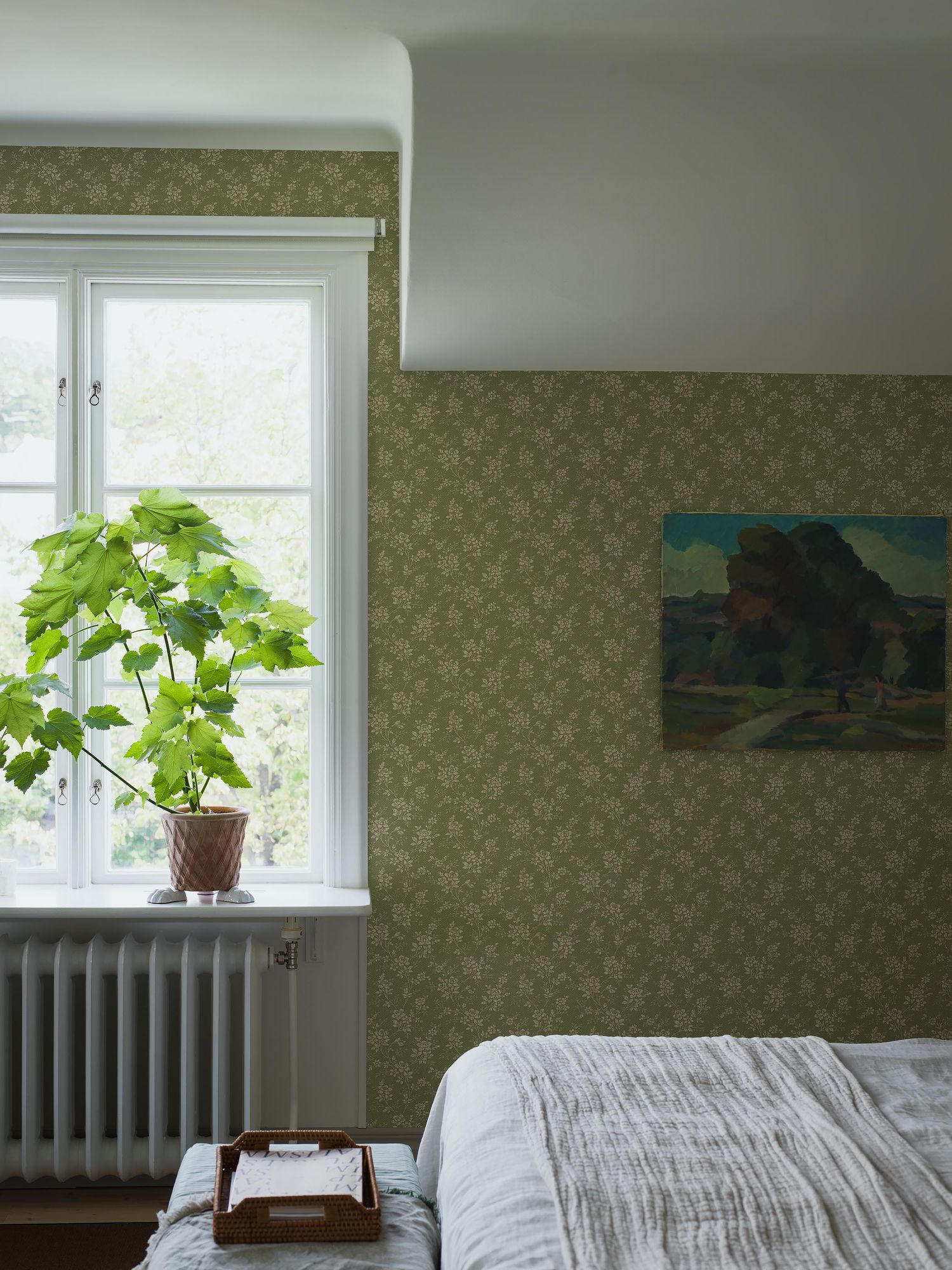 1182 Hip Rose Light Green and Beige Icons Wallpaper by Boråstapeter