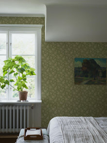 1182 Hip Rose Light Green and Beige Icons Wallpaper by Boråstapeter