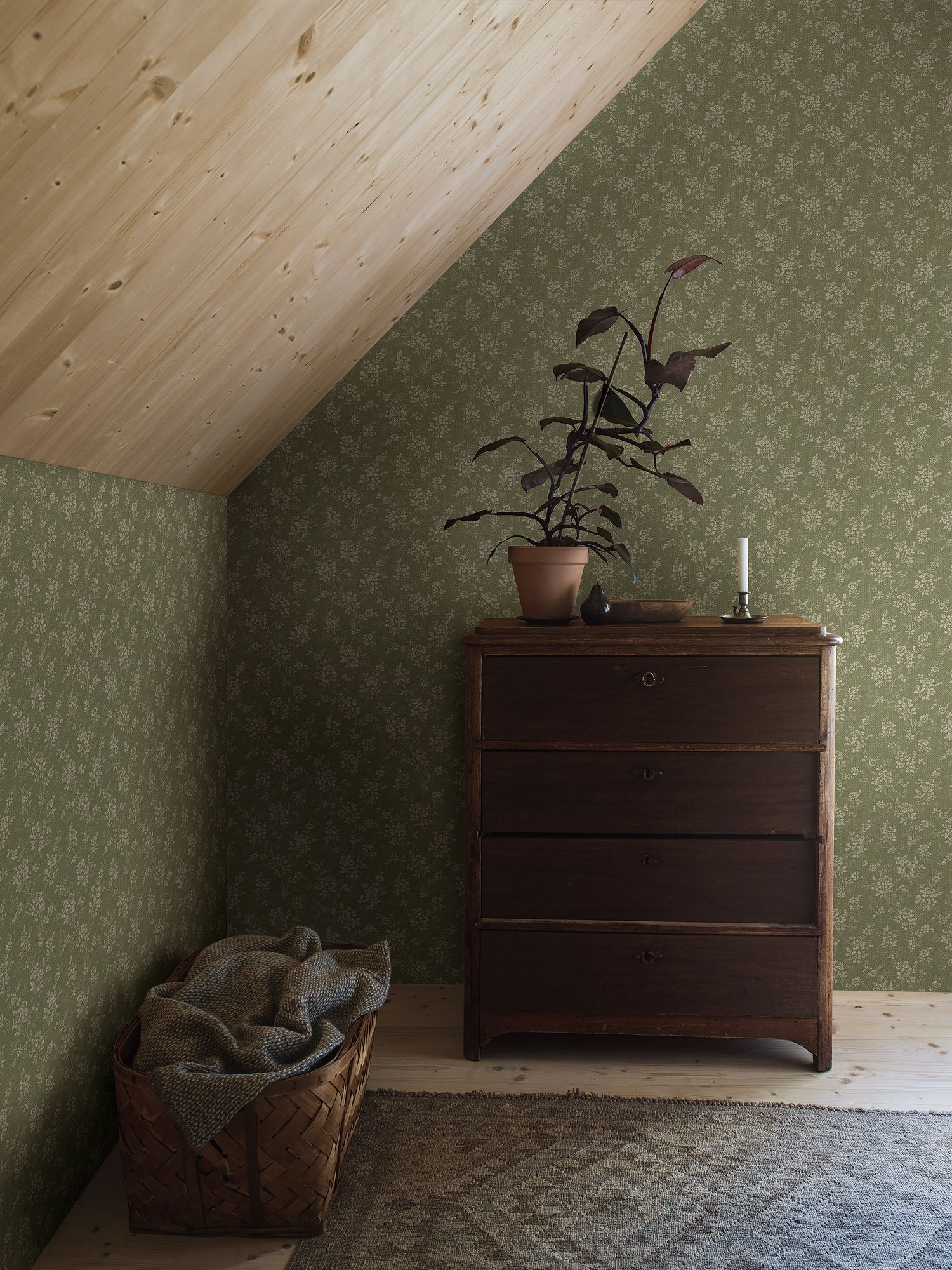 Hip Rose Light Green and Beige Icons Wallpaper by Boråstapeter