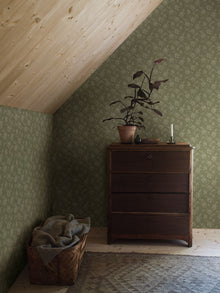 Hip Rose Light Green and Beige Icons Wallpaper by Boråstapeter