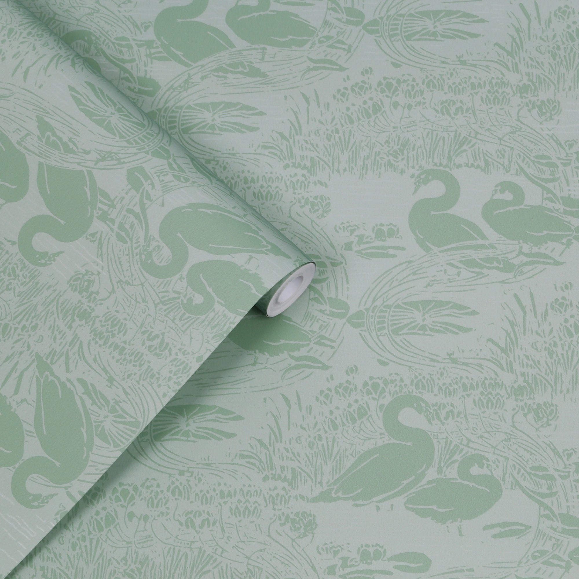 118472 Swans Jade Green Wallpaper by Laura Ashley