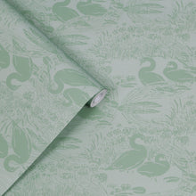 118472 Swans Jade Green Wallpaper by Laura Ashley