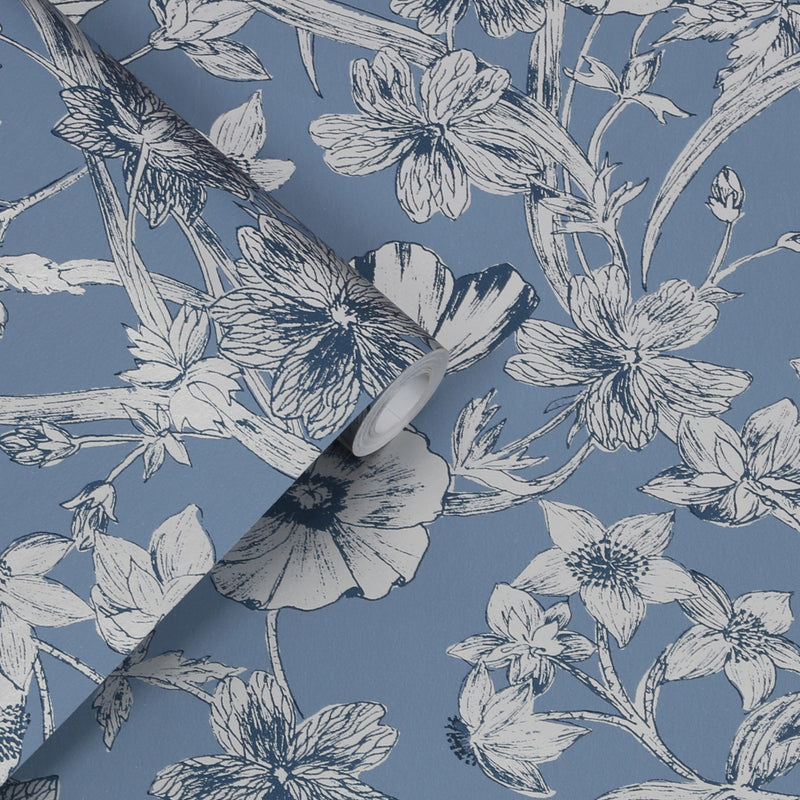 118486 Summerhill Midnight Blue Wallpaper by Laura Ashley
