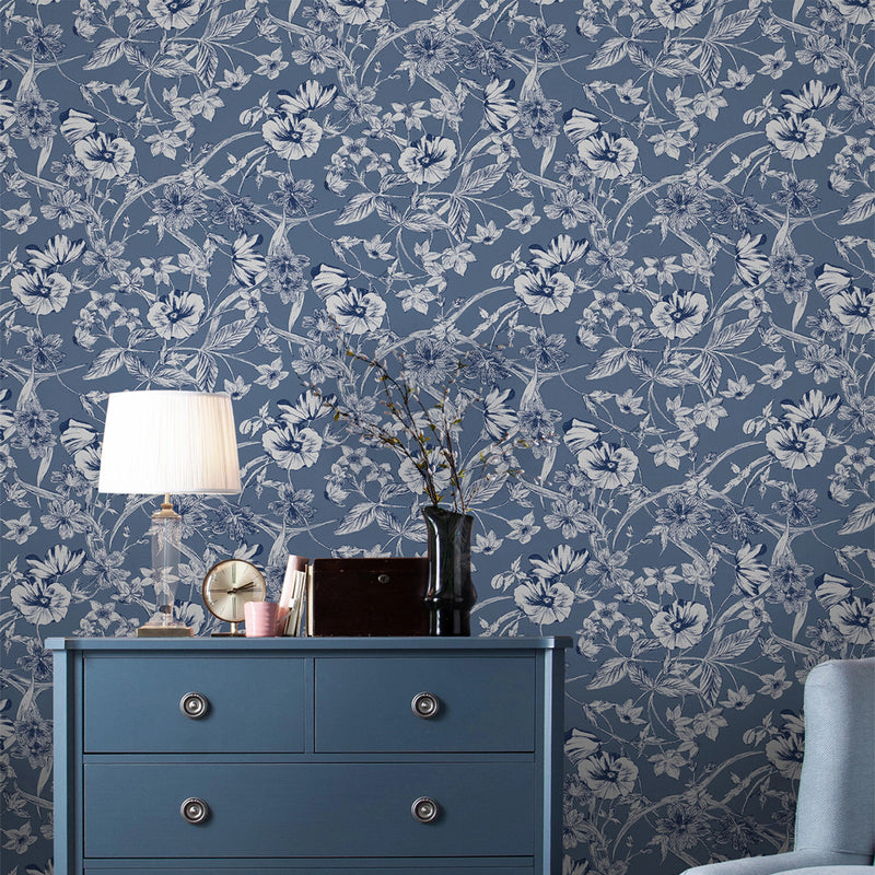 118486 Summerhill Midnight Blue Wallpaper by Laura Ashley