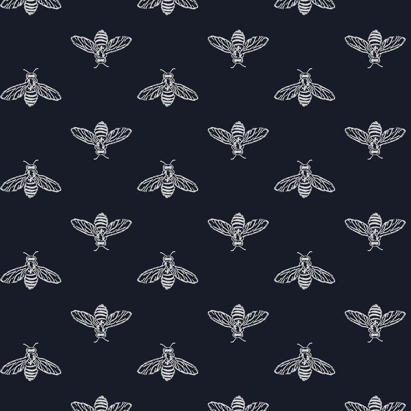 118546 Block Print Bee French Navy Wallpaper by Joules