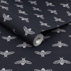 118546 Block Print Bee French Navy Wallpaper by Joules