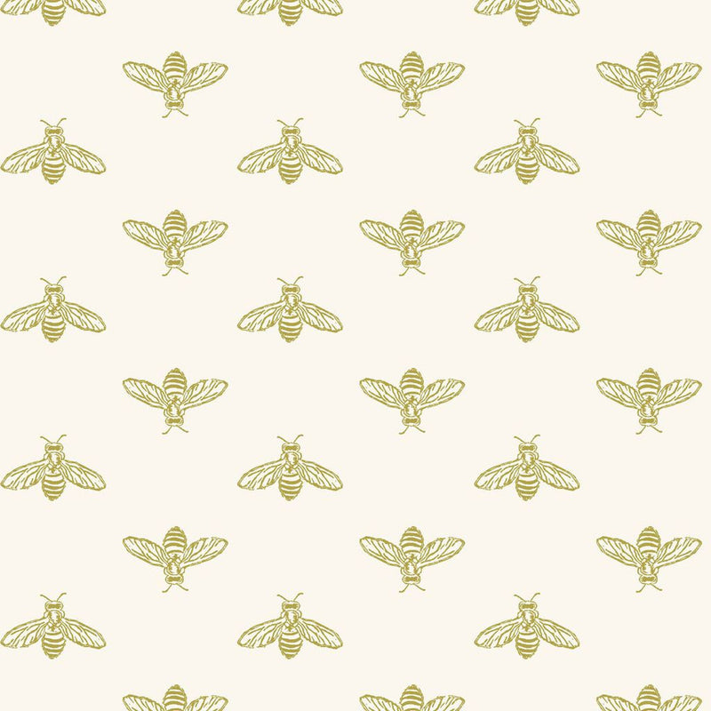 118547 Block Print Bee Antique Gold Wallpaper by Joules