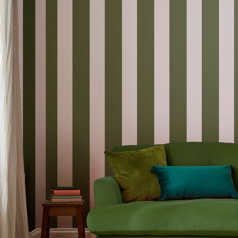 118548 Harborough Stripe Olive Green Wallpaper by Joules