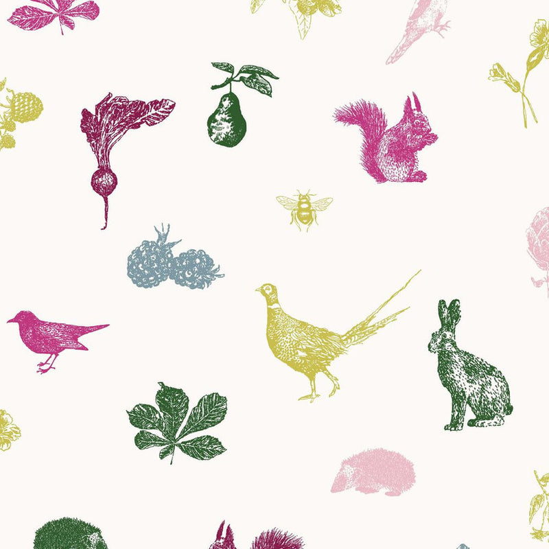 118553 Etched Woodland Creme Wallpaper by Joules