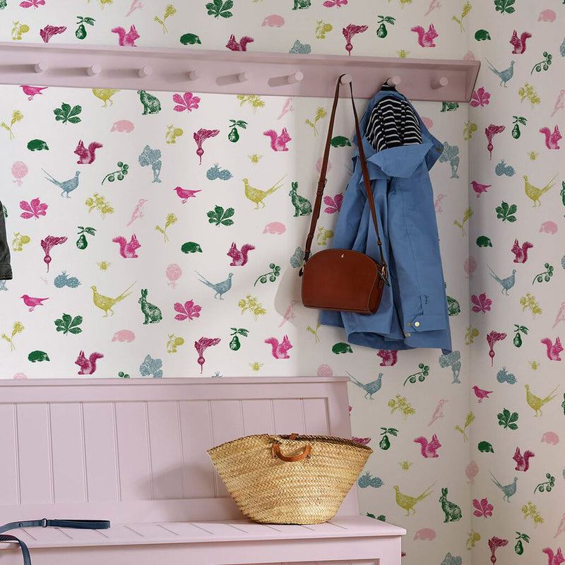 118553 Etched Woodland Creme Wallpaper by Joules