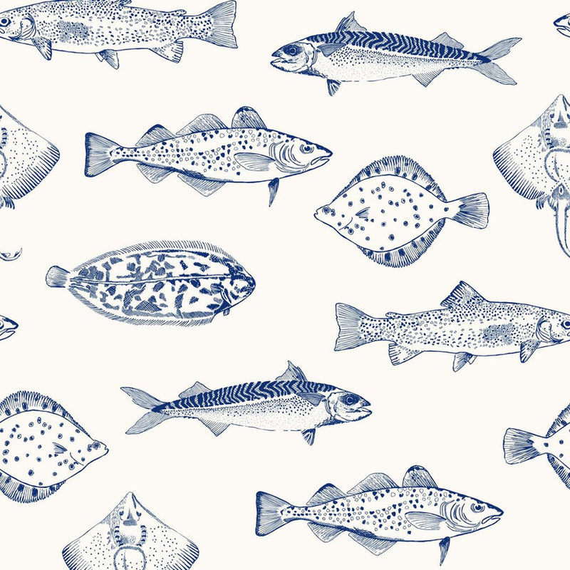 118554 Name The Plaice Coast Blue Wallpaper by Joules