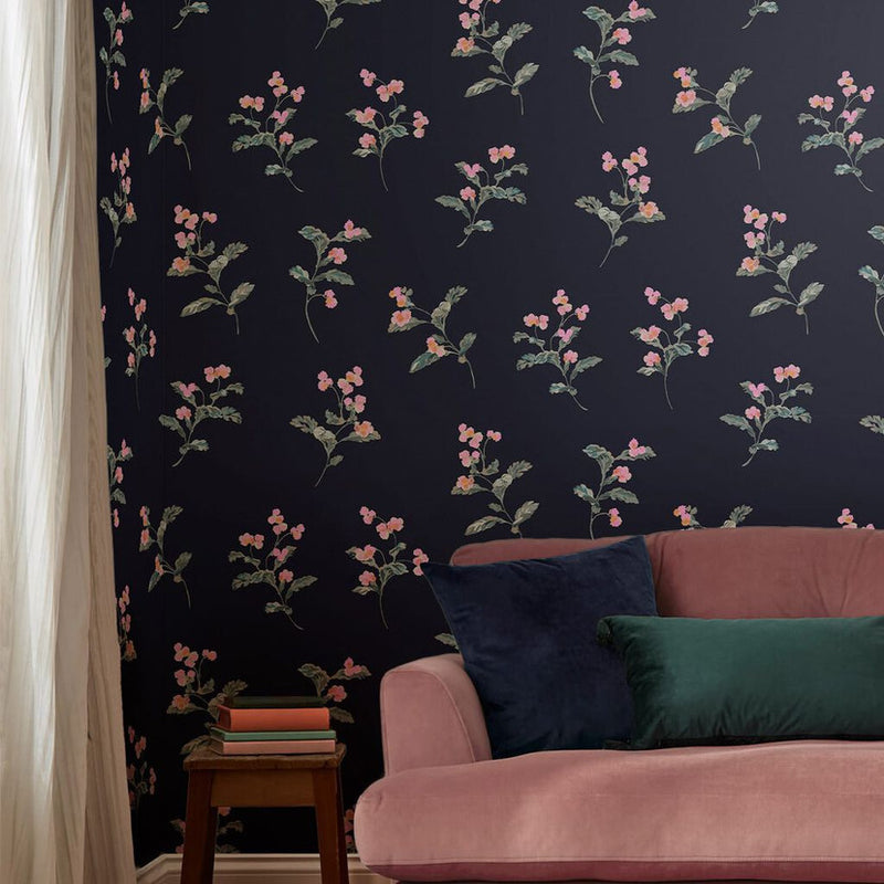 118564 Swanton Floral Midnight Navy Wallpaper by Joules