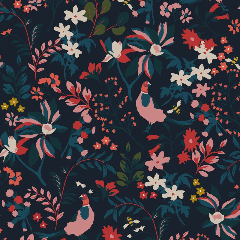 118568 Fields Edge Floral French Navy Wallpaper by Joules