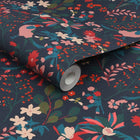 118568 Fields Edge Floral French Navy Wallpaper by Joules