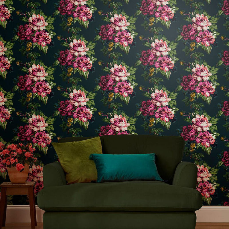 118571 Invite Floral Peacock Wallpaper by Joules