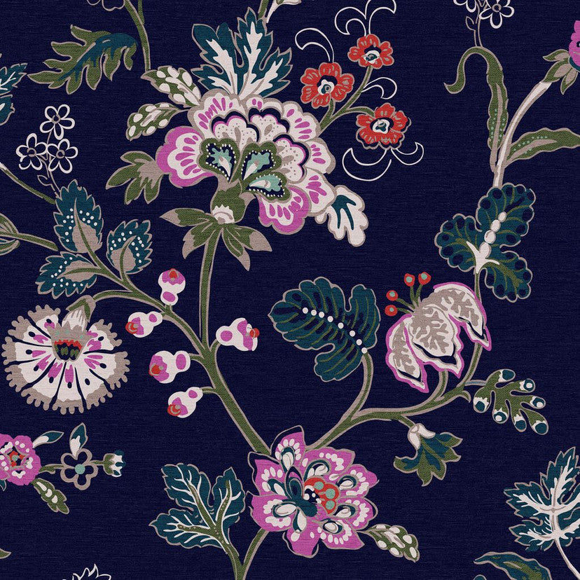 118573 Vine Cottage Floral Royal Navy Wallpaper by Joules