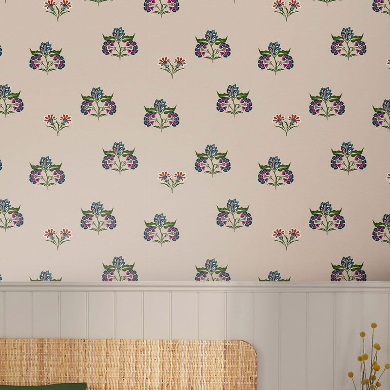 118574 Indienne Block Print Dawn Grey Wallpaper by Joules