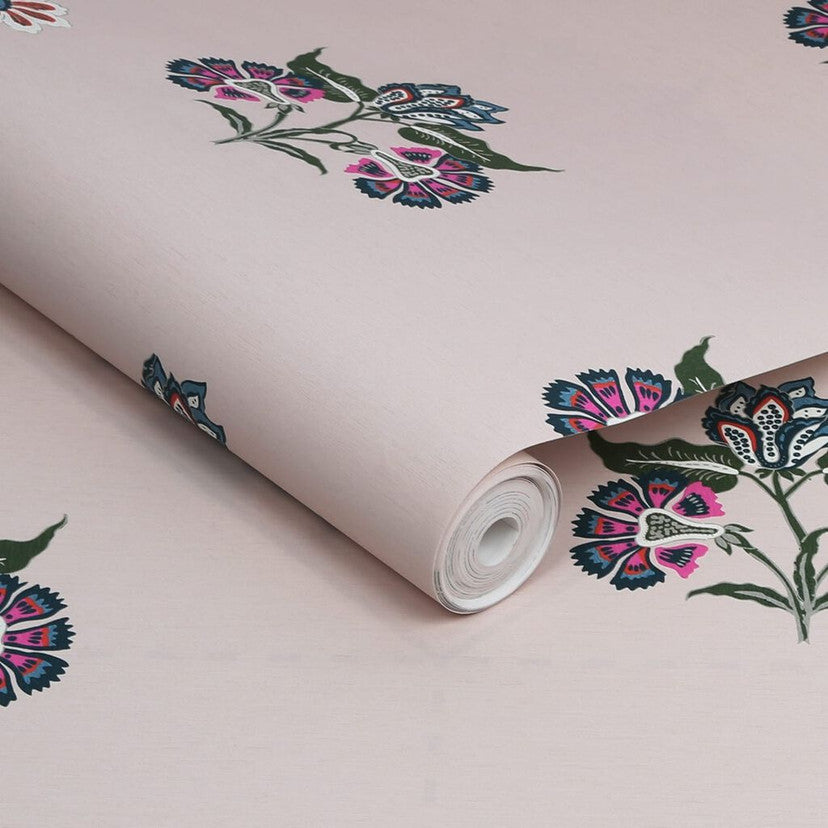118574 Indienne Block Print Dawn Grey Wallpaper by Joules