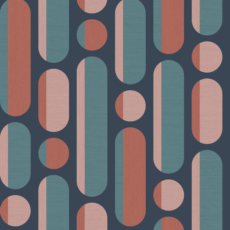 118611 Morse Coral and Navy Wallpaper by Envy