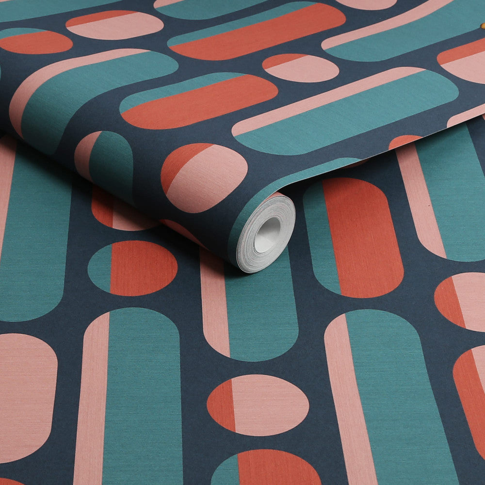 118611 Morse Coral and Navy Wallpaper by Envy