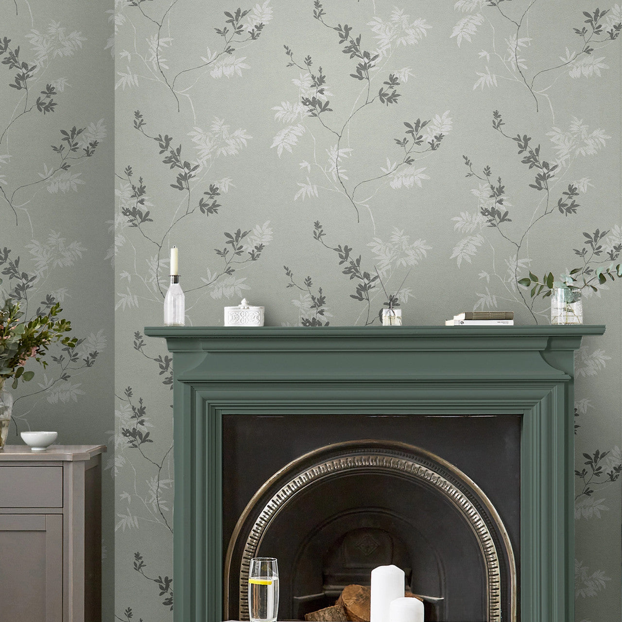 119840 Mari Mineral Green Wallpaper by Laura Ashley