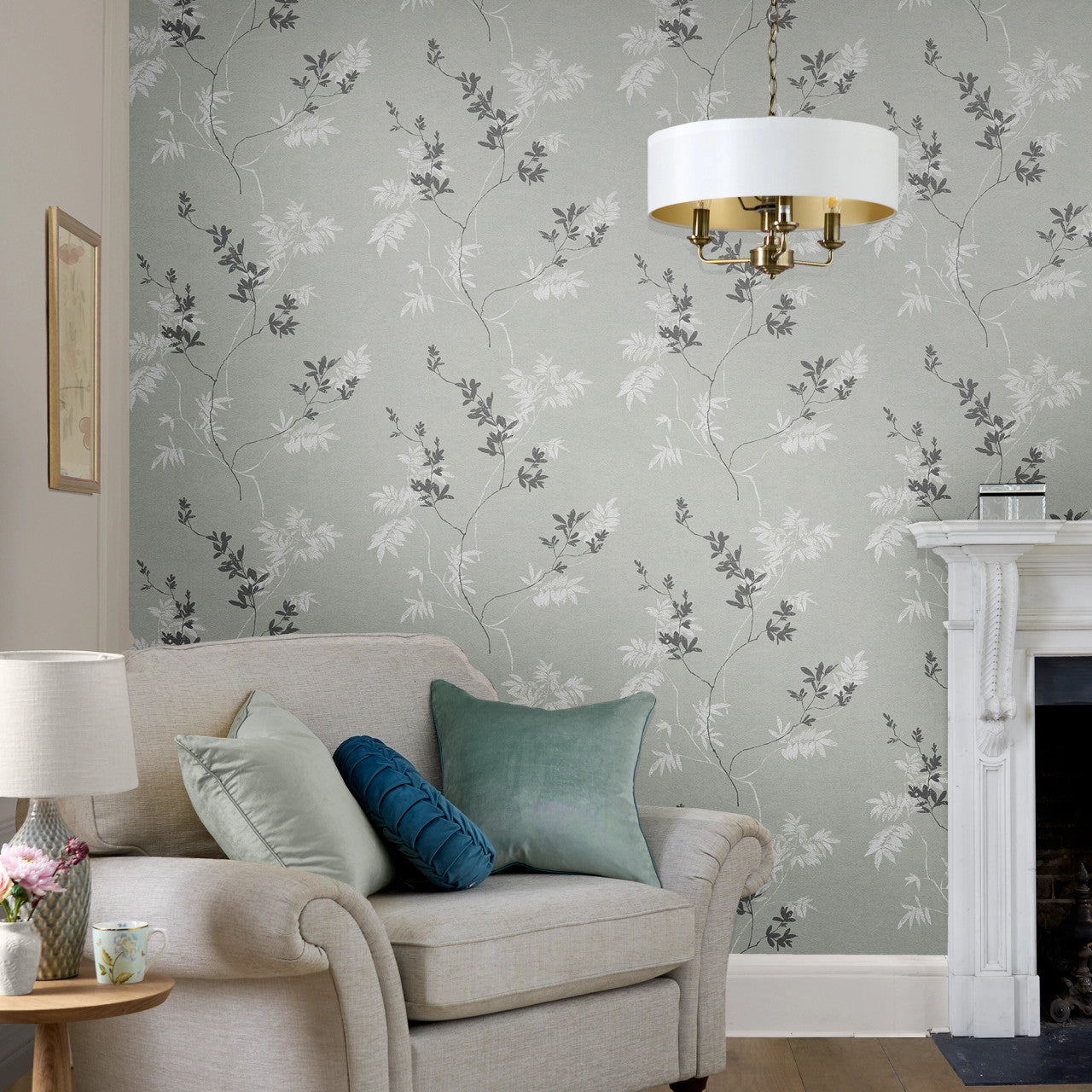 119840 Mari Mineral Green Wallpaper by Laura Ashley