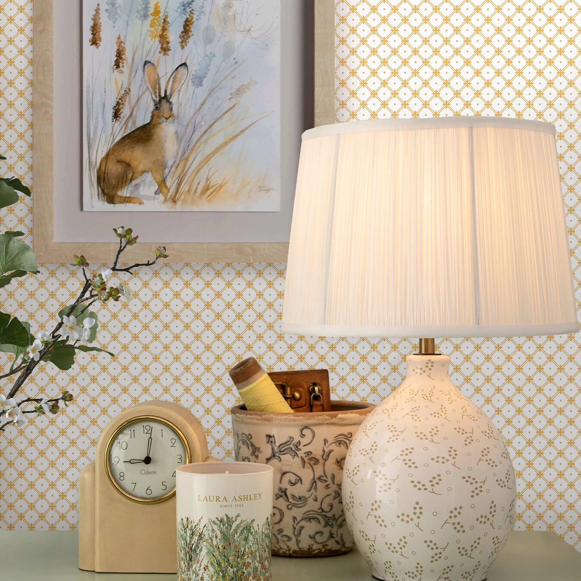 119849 Wickerwork Ochre Yellow Wallpaper by Laura Ashley