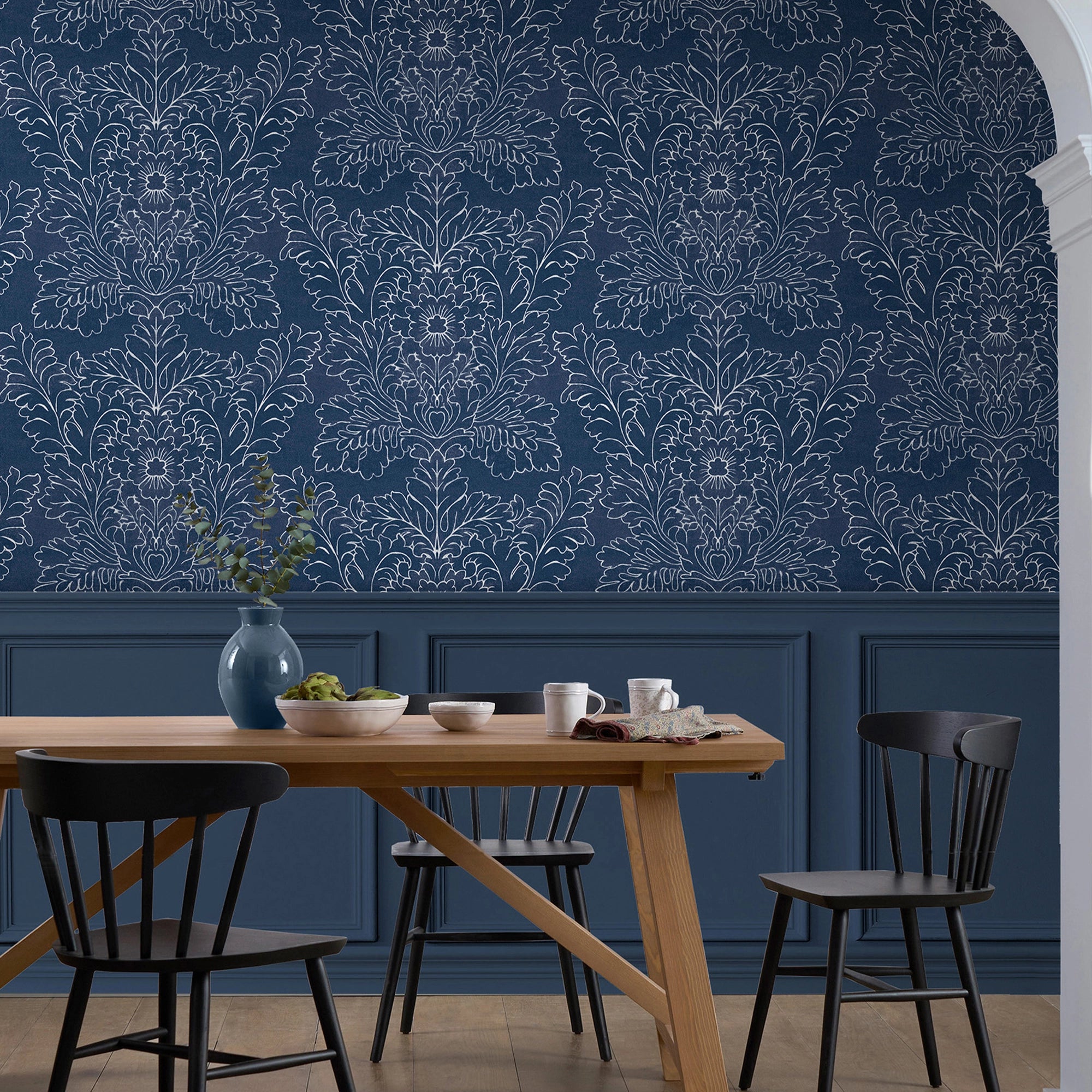 119852 Silchester Midnight Seaspray Blue Wallpaper by Laura Ashley