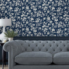 119854 Rye Midnight Seaspray Blue Wallpaper by Laura Ashley