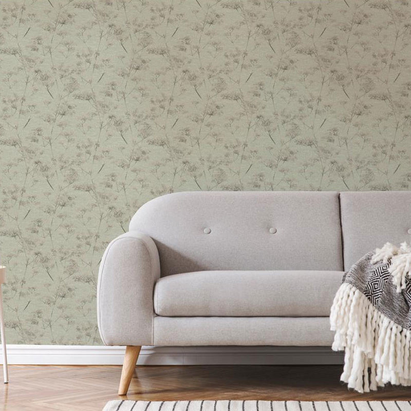 119965 Serene Seed-Head Sage Boutique Wallpaper By Graham & Brown