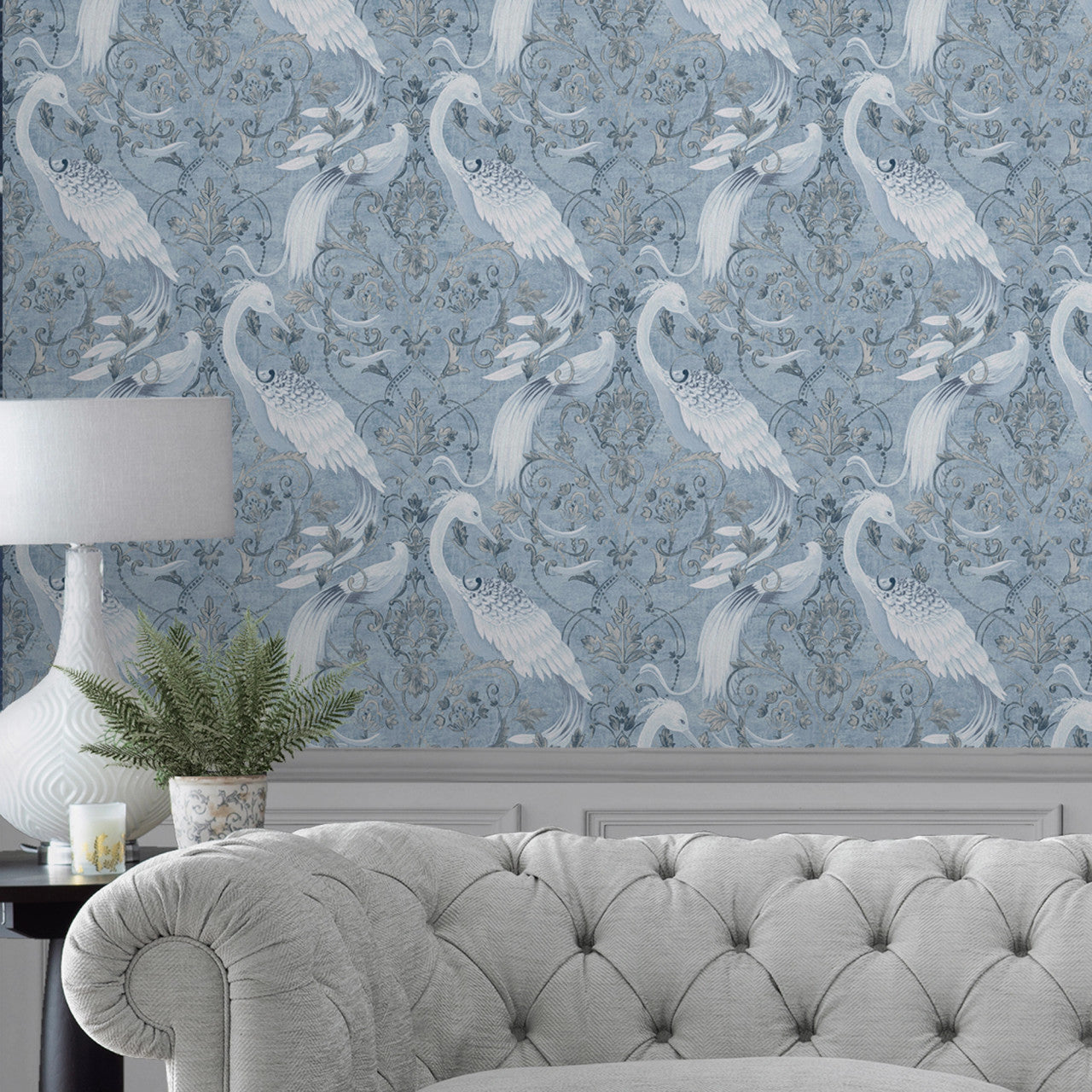 120132 Tregaron Midnight Blue Wallpaper by Laura Ashley