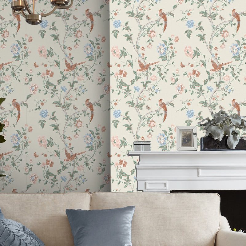120133 Summer Palace Sage Apricot Wallpaper by Laura Ashley