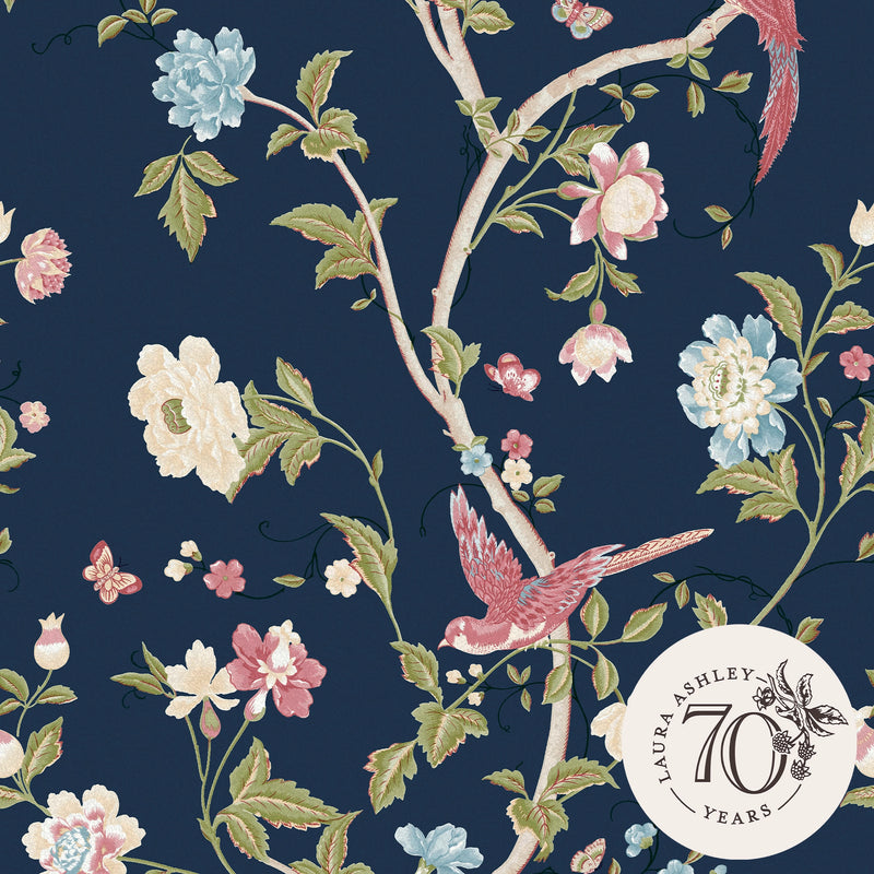 120134 Summer Palace Midnight Blue Wallpaper by Laura Ashley