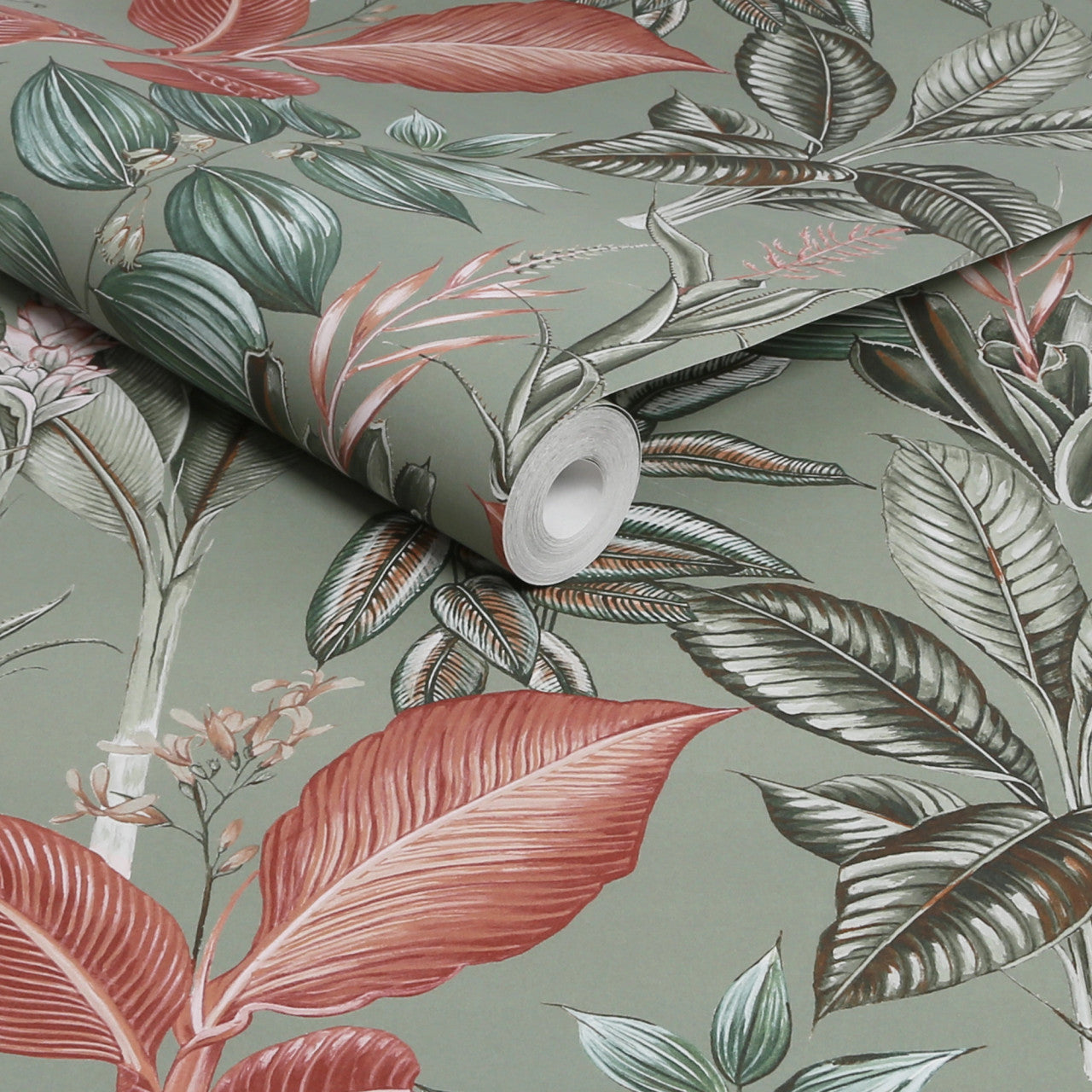 120209 Rainforest Leaves Sage Wallpaper by Next