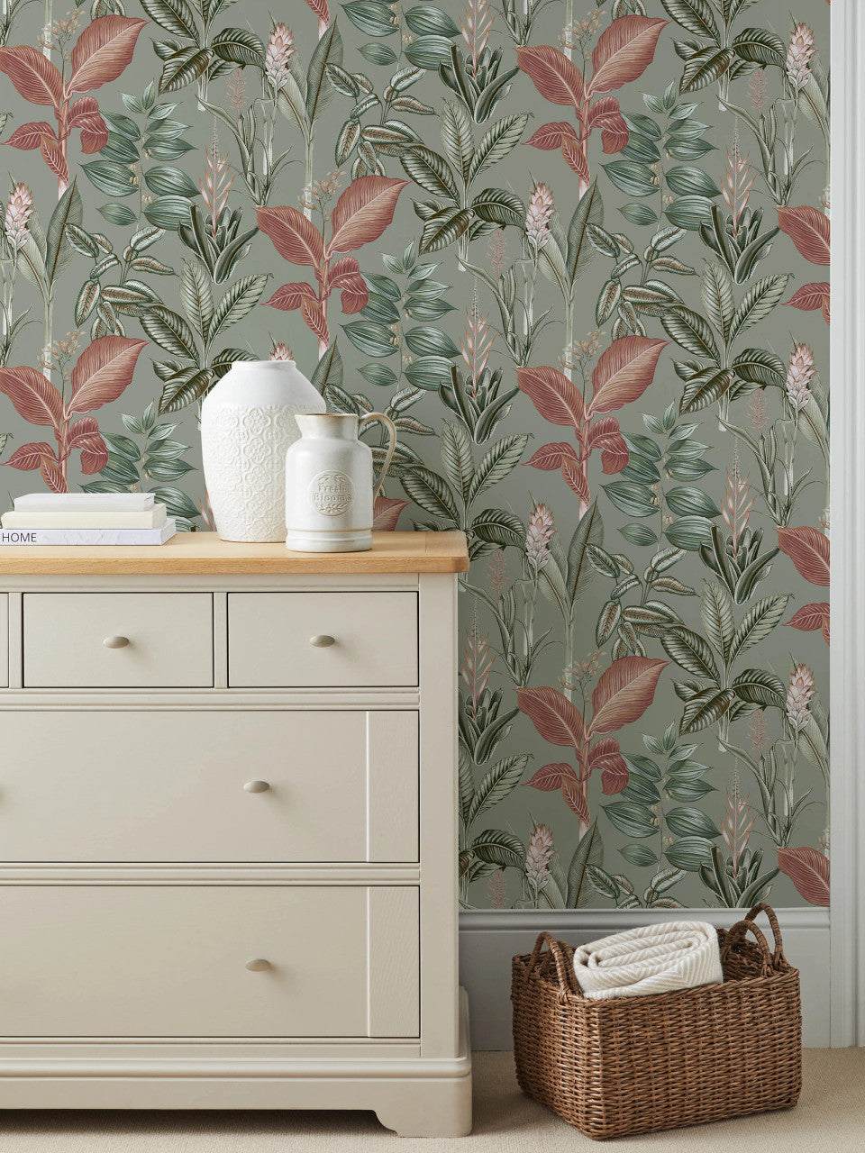 120209 Rainforest Leaves Sage Wallpaper by Next