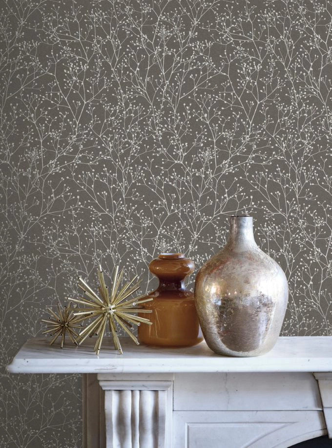 120369 Gypsophila Mocha/Silver Wallpaper by Clarissa Hulse