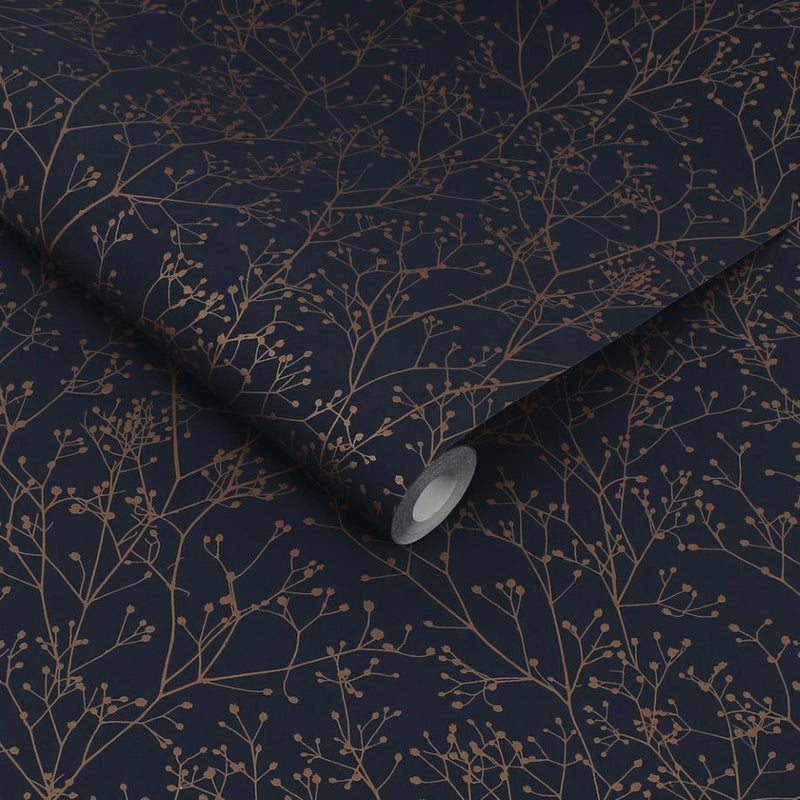 120381 Gypsophila Midnight/Copper Wallpaper by Clarissa Hulse