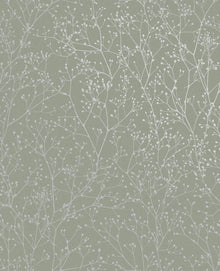 120388 Gypsophila Green / Silver Wallpaper by Clarissa Hulse