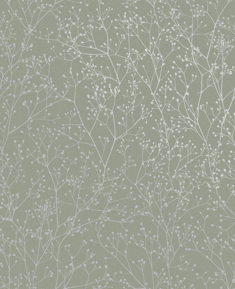 120388 Gypsophila Green / Silver Wallpaper by Clarissa Hulse