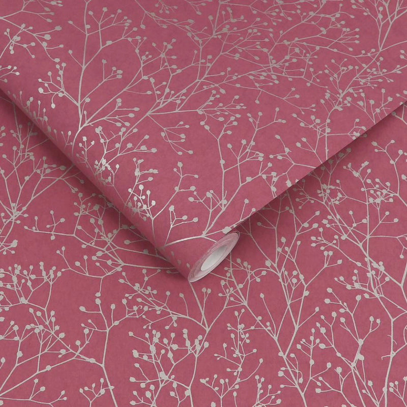 120398 Gypsophila Raspberry / Silver Wallpaper by Clarissa Hulse