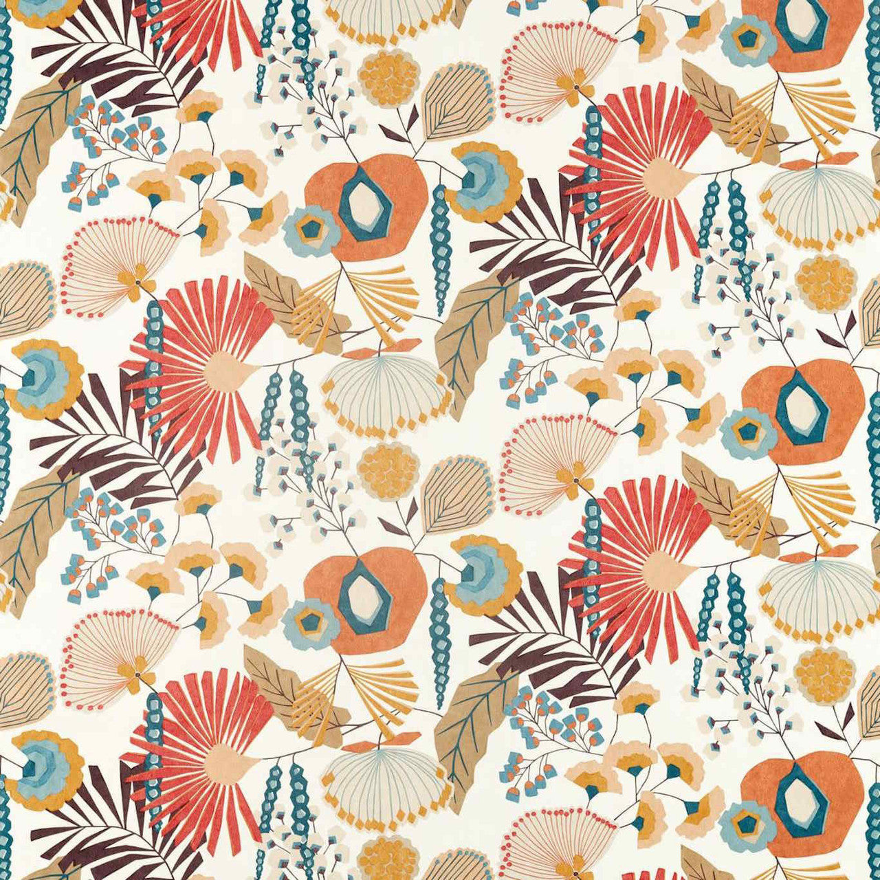 120809 Zavala Salinas Prints And Weaves Russet/Navy/Lagoon Fabric by Harlequin