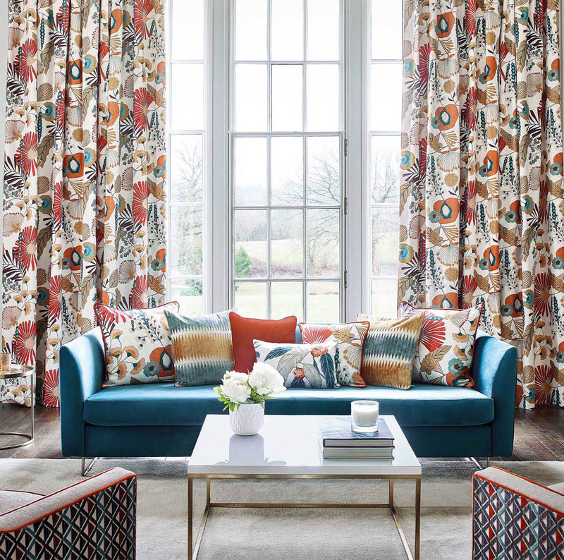 120809 Zavala Salinas Prints And Weaves Russet/Navy/Lagoon Fabric by Harlequin